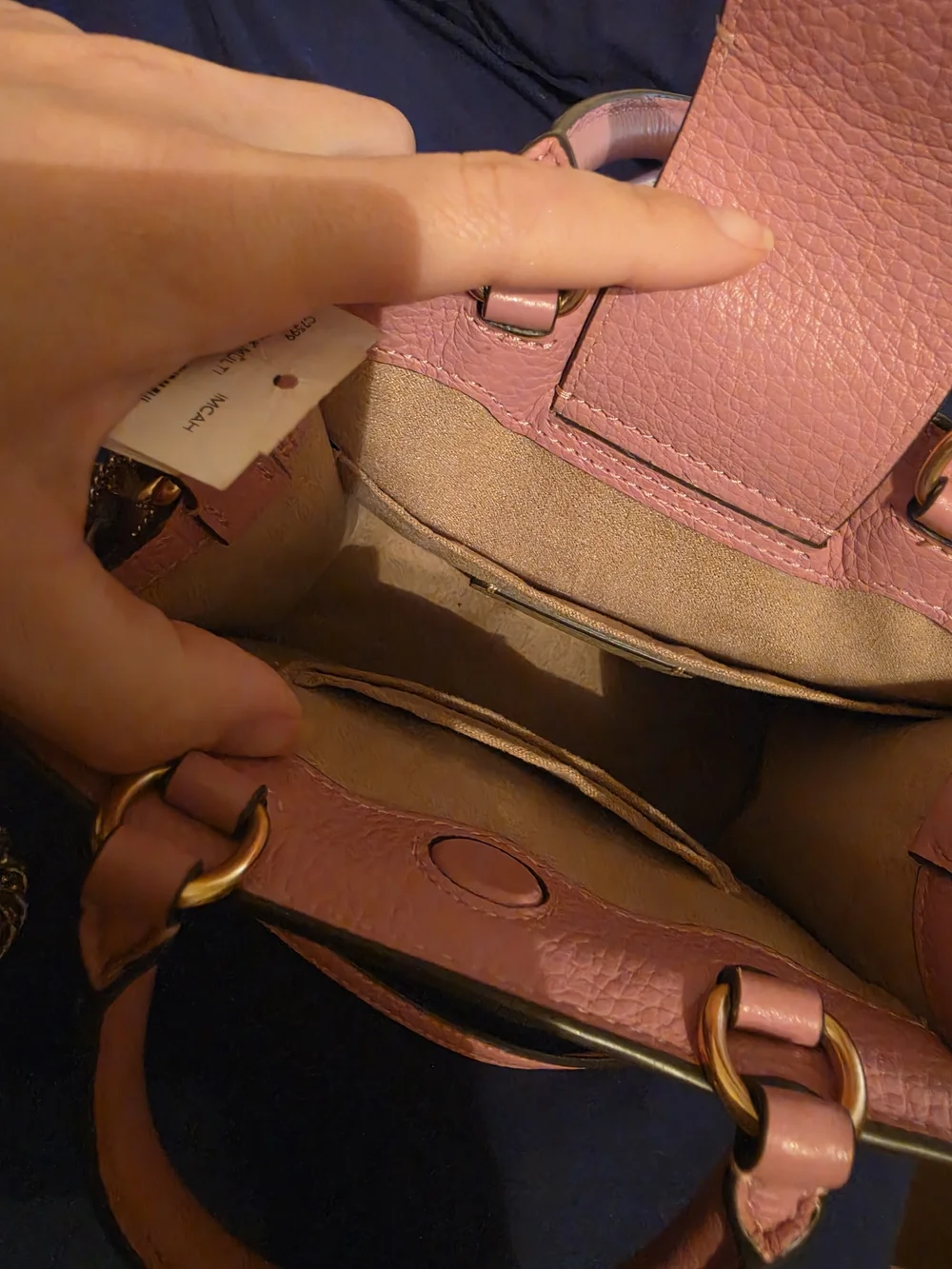 Coach Cream Mini Tote with Pink Floral Accents and Gold Chain